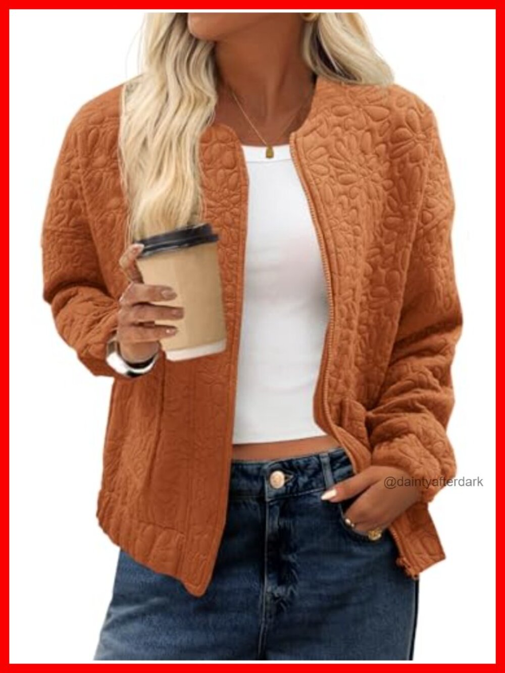 Womens Jacquard Bomber Jacket Zip Up Lightweight Casual Coat